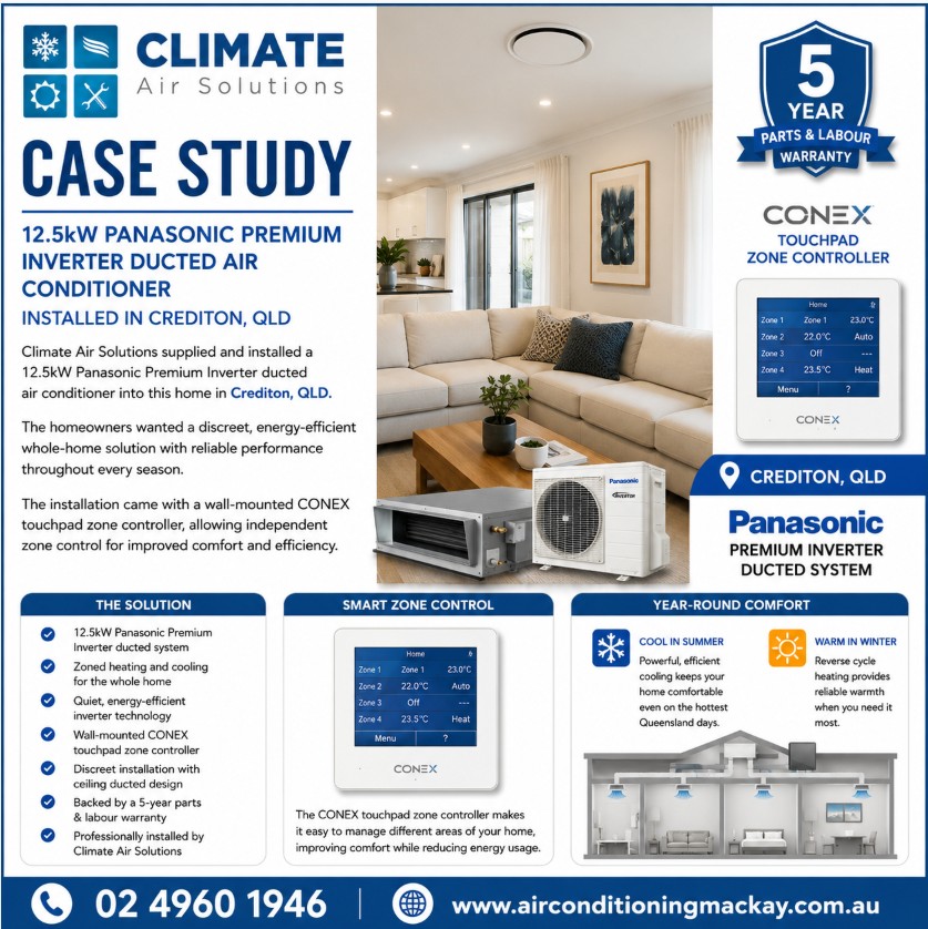 Ducted air conditioner installation Crediton QLD