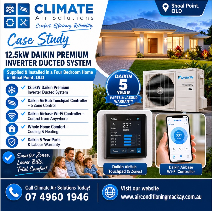 Ducted air conditioner installation Shoal Point QLD