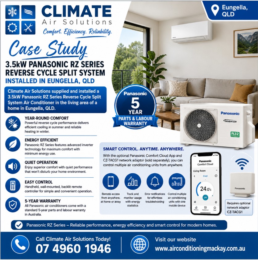 Split system air conditioner installation Eungella Qld