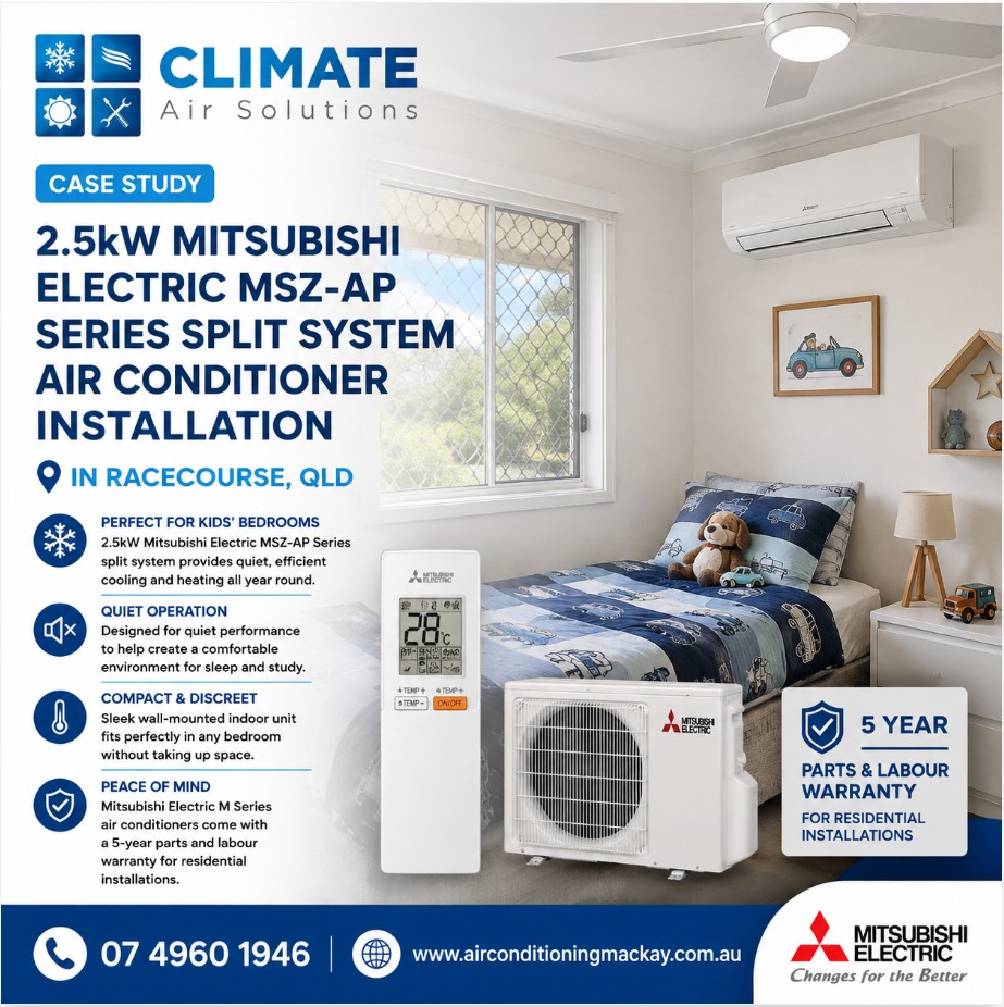 Split system air conditioner installation Racecourse Queensland